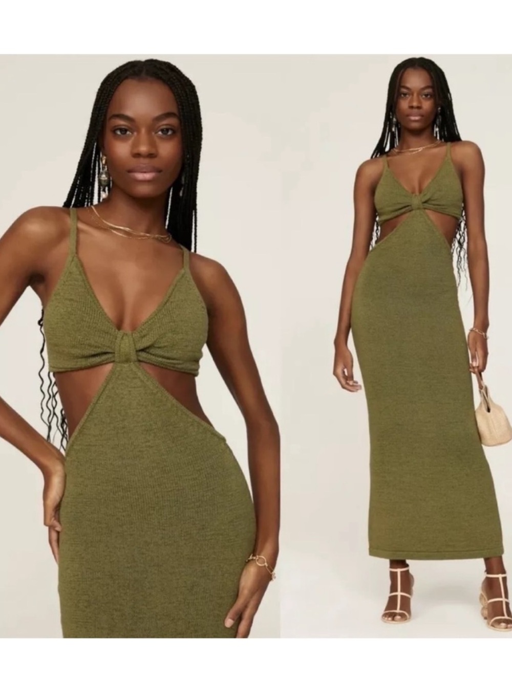 cult gaia Olive Green Cutout Midi Dress